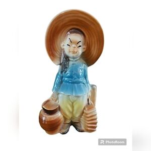 VINTAGE Royal Copley China ceramic Asian girl planter.